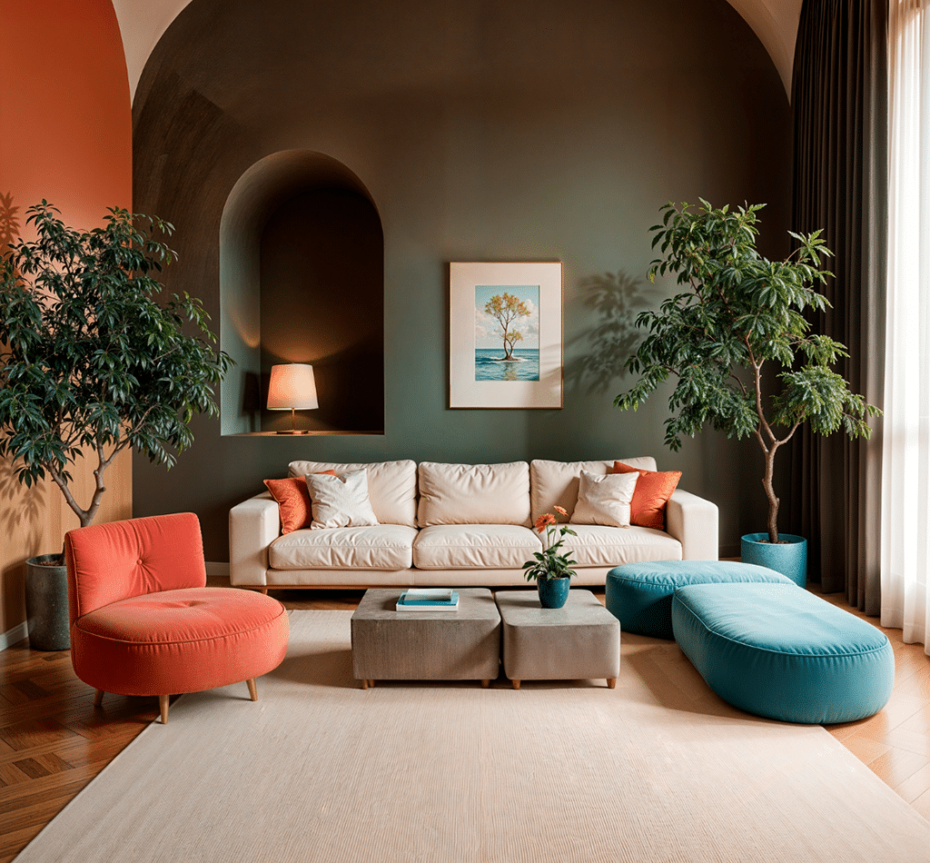 Sala de estar com três cores