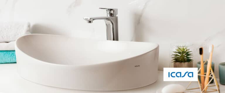 Imagem de cuba de banheiro branca com logotipo Icasa
