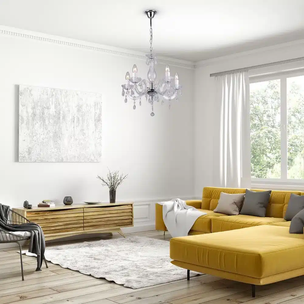 Lustre Cristais Treviso para 5 lâmpadas 40W cromado e transparente Bronzearte 5 lâmpadas Potência Máxima: 5x40W Soquete: E14 Cabo não ajustáve