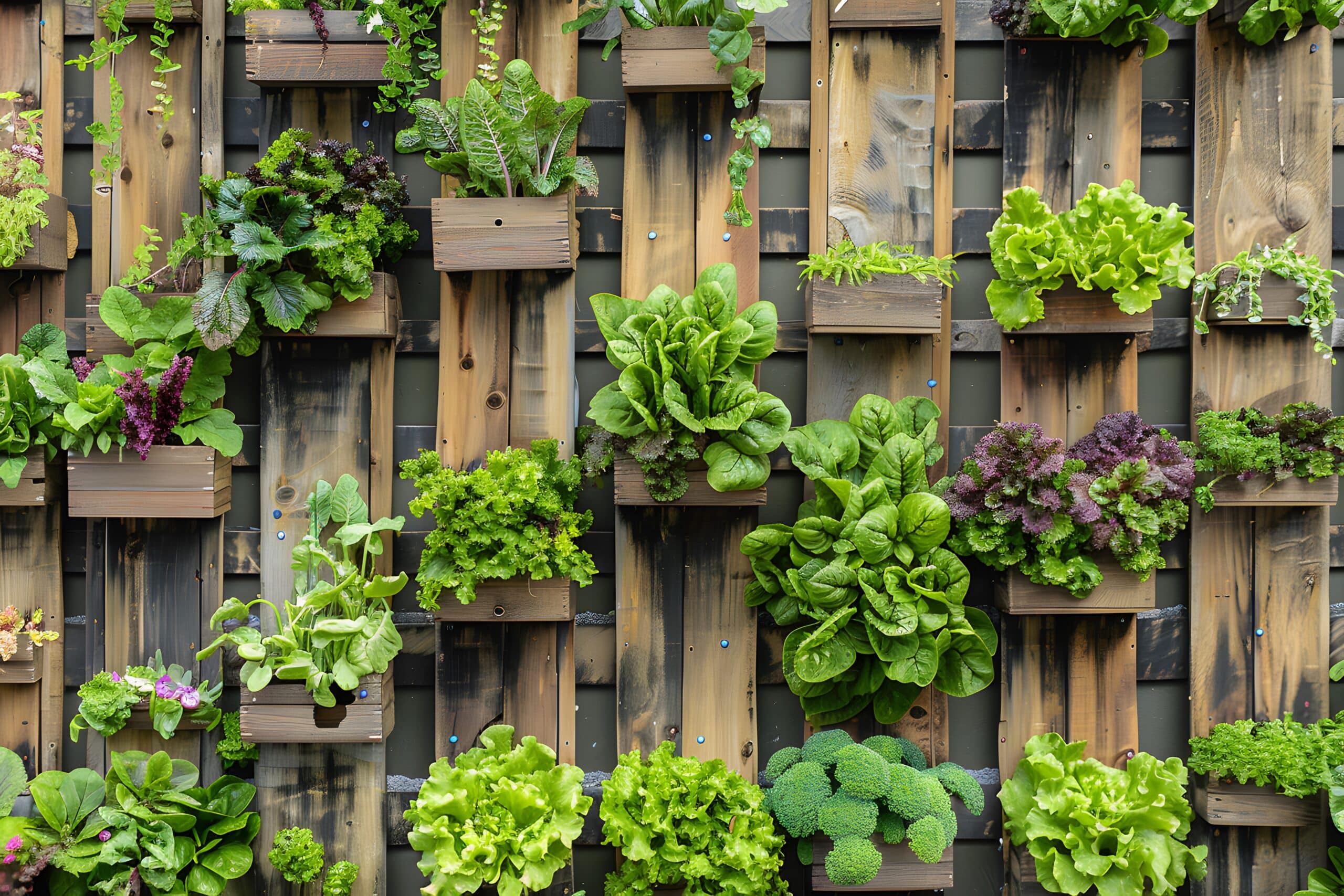 Jardim vertical suspenso com vegetais