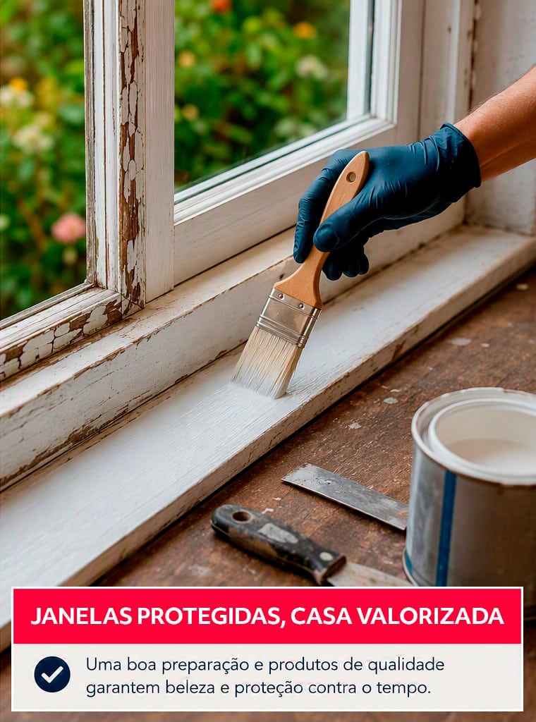 Reforma de janela antigas com lixamento, pintura e acabamento para economizar em obras residenciais.