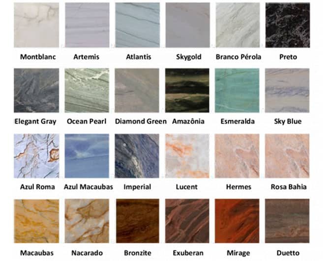 Cores e padrões de quartzito